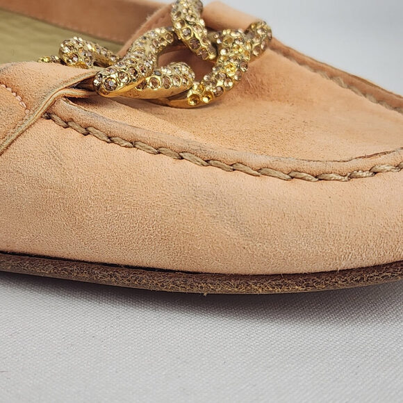 Stuart Weitzman Peach Suede Gold Chain Loafers Size 6.5 - Picture 9 of 13